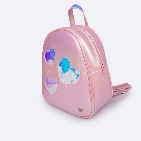 Mochila de Led Infantil Pampili Iluminar Rosê Holográfica - lateral da mochila com zíper