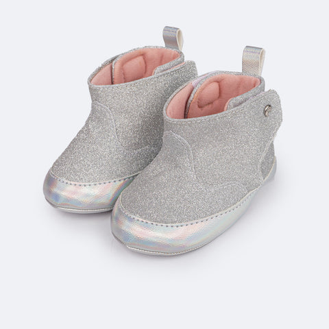 Bota de Bebê Pampili Nina Glitter Prata - bota para bebê