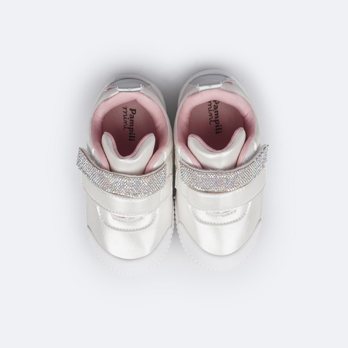 Tênis Infantil Feminino Pampili Yuyu Manta de Strass Branco
