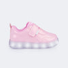 Tênis de Led Infantil Feminino Sneaker Luz Coração Verniz Rosa