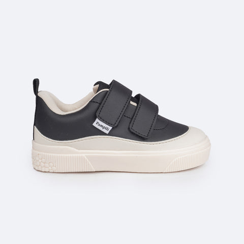 Tênis Infantil Feminino Pampili Yumi Velcro Duplo Preto - lateral do tênis