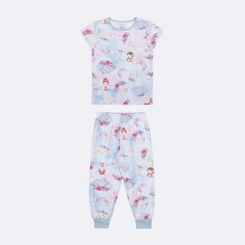 Pijama Infantil Alakazoo Sonho Azul e Rosa - frente do pijama