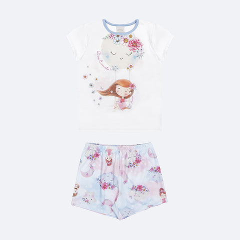 Pijama Infantil Alakazoo Sonho Branco e Azul - frente do pijama de menininha