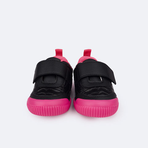 Tênis Infantil Pampili Yuyu Matelassê Comfy Preto e Pink Fluor