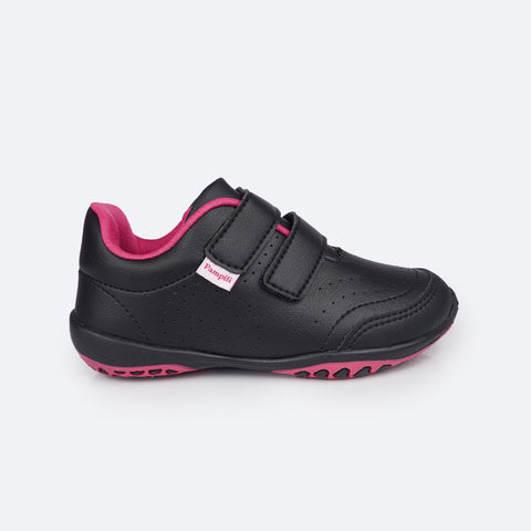 Tênis Infantil Pampili Honey Escolar Velcro Duplo Preto e Pink