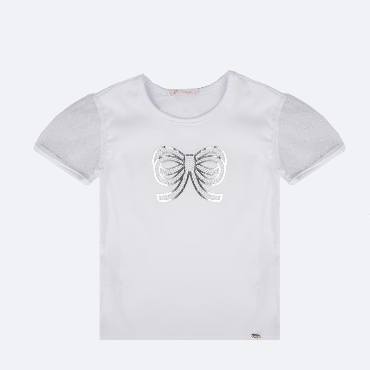 Camiseta Infantil Pampili Laço em Strass Branca - frente da camiseta
