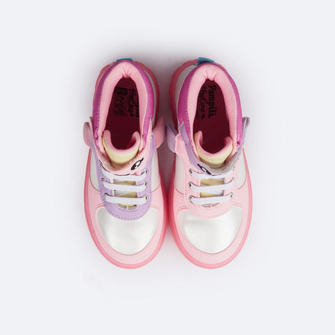 Tênis de Led Cano Médio Pampili Sneaker Luz BFF Rosa e Colorido - superior do tênis confortável