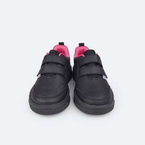 Tênis Infantil Feminino Pampili Up Coração Bordado Preto e Pink