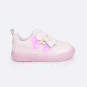 Tênis de Led Infantil Pampili Sneaker Luz Calce Fácil Laço Rosa Suspiro