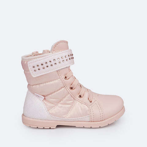 Bota Coturno Infantil Feminina Pampili Rubi Matelassê Comfy Rosa Novo