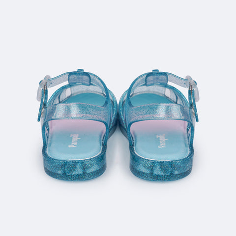 Sandália de Led Infantil Pampili Mini Glee Valen Transparente Azul - sandalia com glitter e led