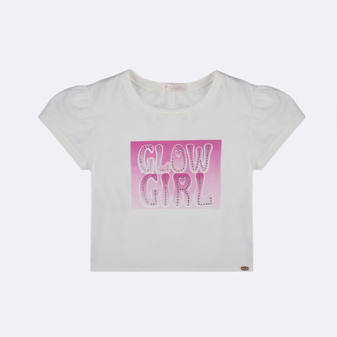 Camiseta Infantil Pampili Glow Girl Off White - frente da camiseta