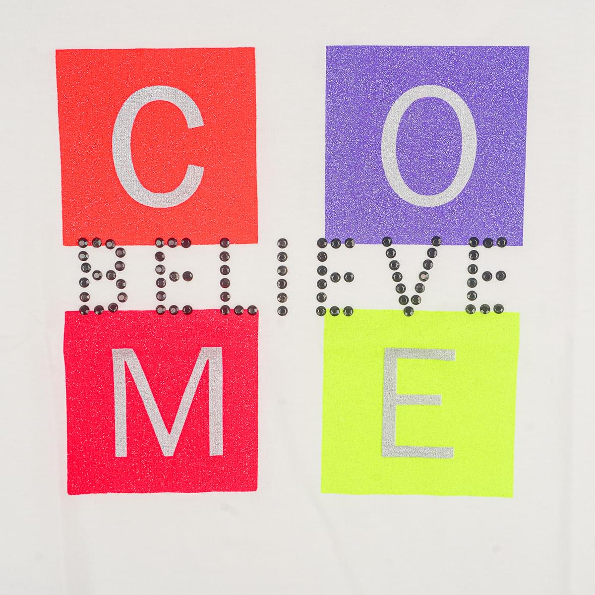 Camiseta Infantil Feminina Pampili Estampa Glitter Neon Come Believe Off White e Colorida - camiseta feminina com glitter