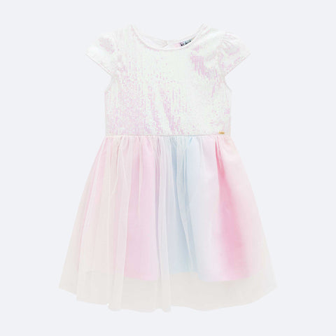 Vestido Infantil Kukiê Paetê e Tule Rosa - frente do vestido