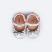Sapato de Bebê Pampili Nina Laço Glitter e Tachas Prata - superior do sapato confortável