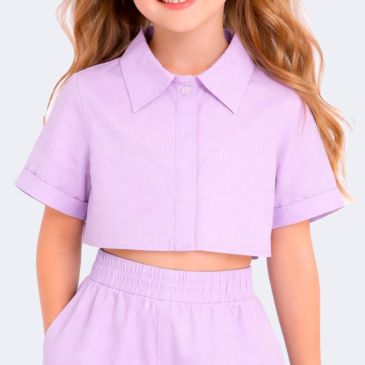 Blusa Infantil Pampili Cropped com Botões Lilás