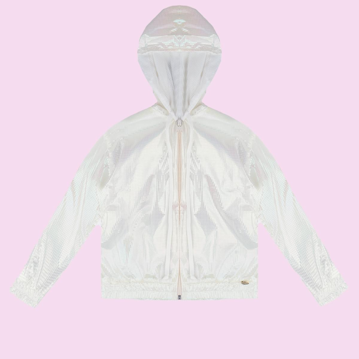 Jaqueta Infantil Pampili Corta Vento Capuz Quadriculada Off White