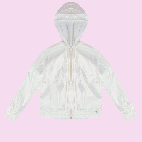 Jaqueta Infantil Pampili Corta Vento Capuz Quadriculada Off White