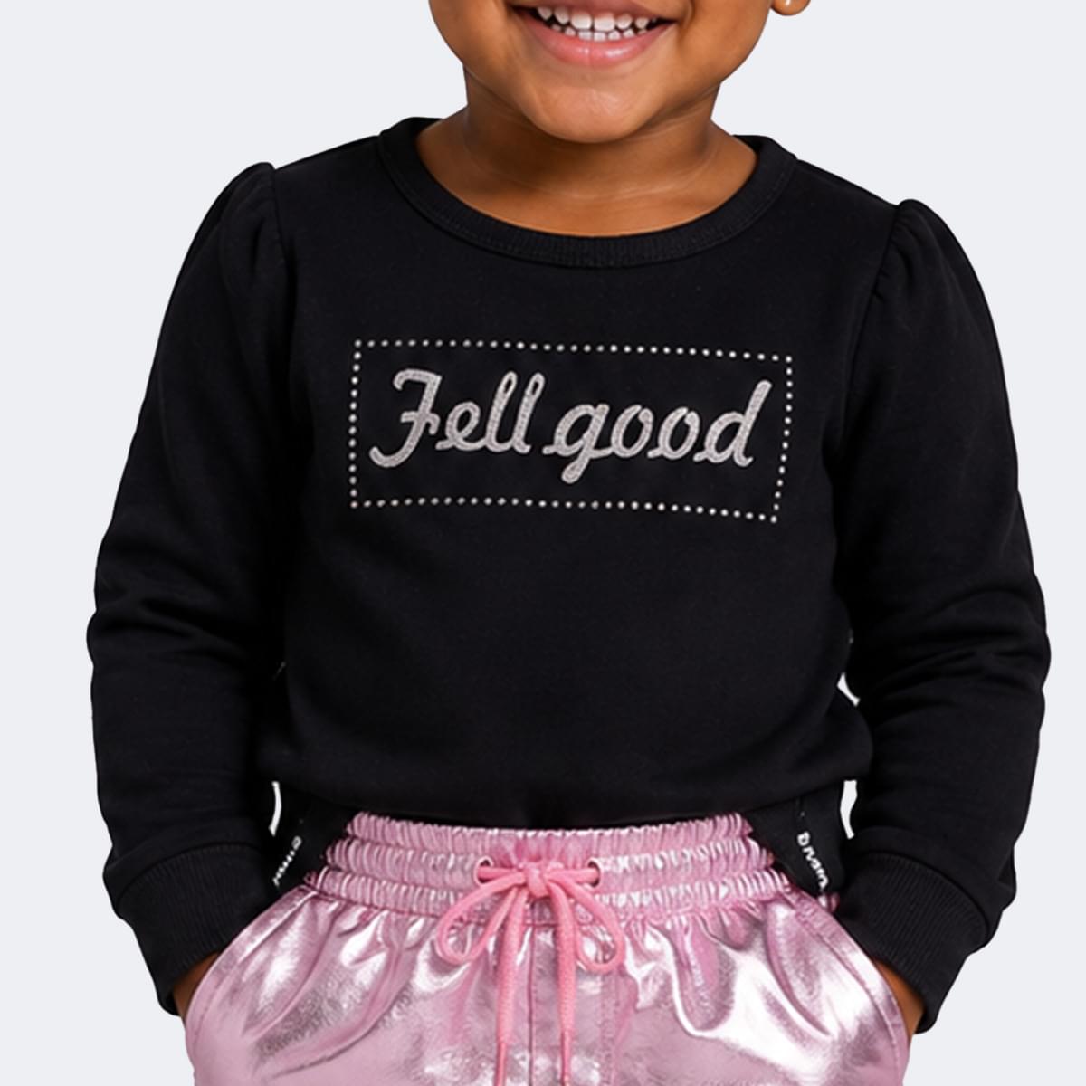 Blusa Infantil Manga Longa Feel Good Preta