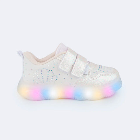 Tênis de Led Infantil Feminino Liz Luz Concha Off White
