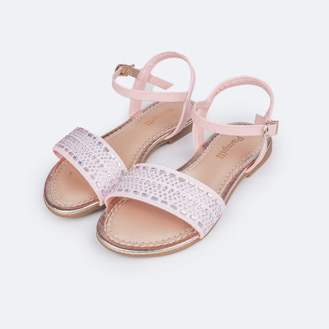 Sandália Infantil Pampili Cherrie Strass Rosa Glace