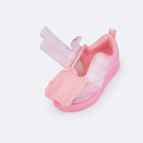 Tênis Infantil Feminino Pampili Pom Pom Velcro Triplo Glitter Rosa