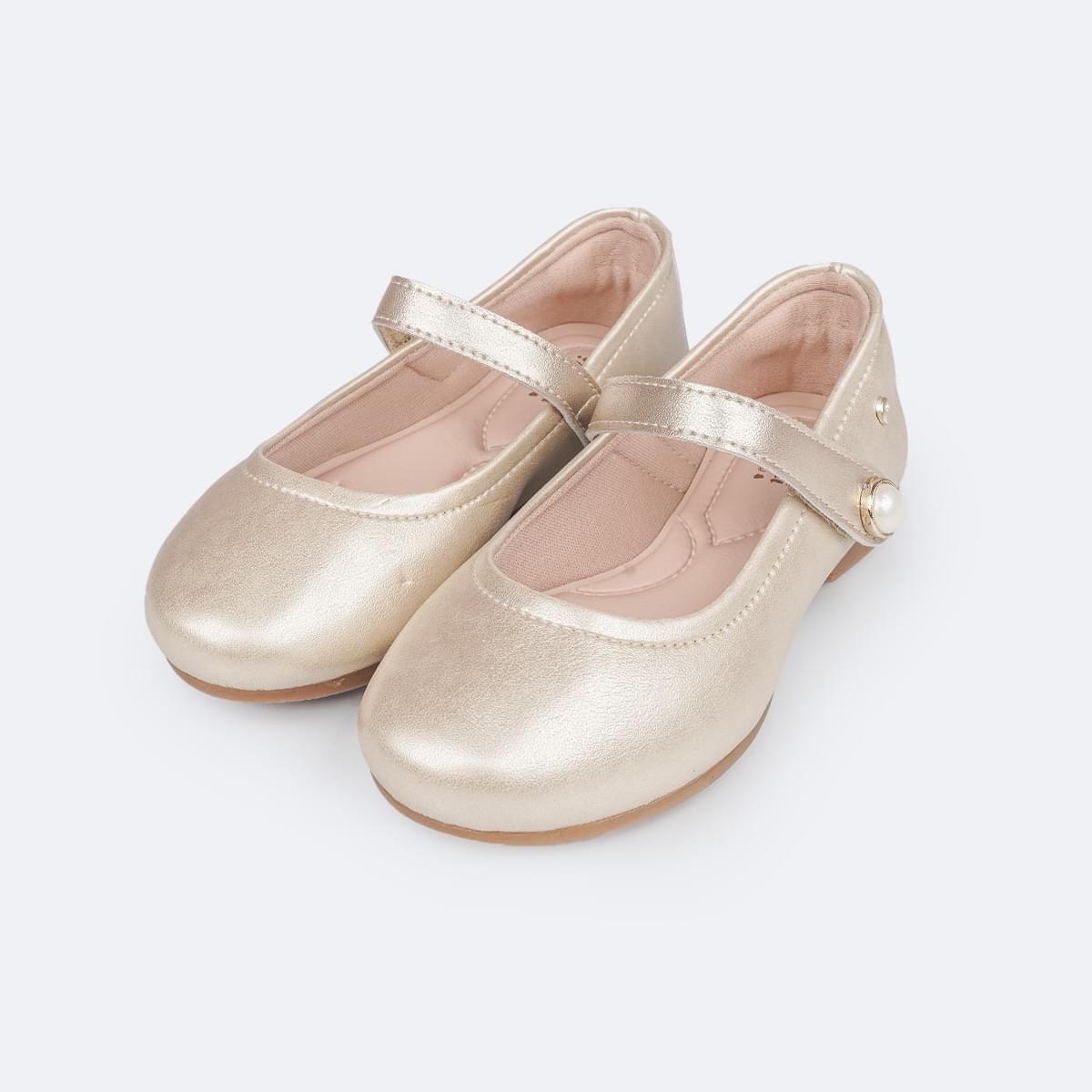 Sapato Infantil Pampili Angel Tira Superior Pérola Dourado