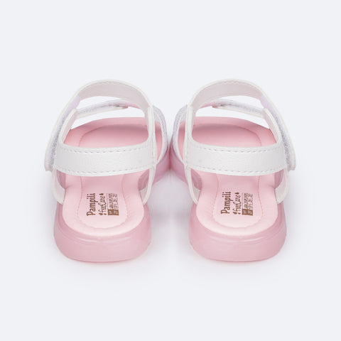 Sandália de Led Infantil Pampili Lulli Glitter e Pontos Coloridos Branca - traseira da sandália de led