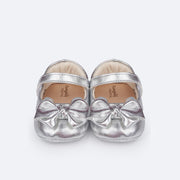 Sapato de Bebê Pampili Nina Laço em Nó Prata - frente do sapato prata 