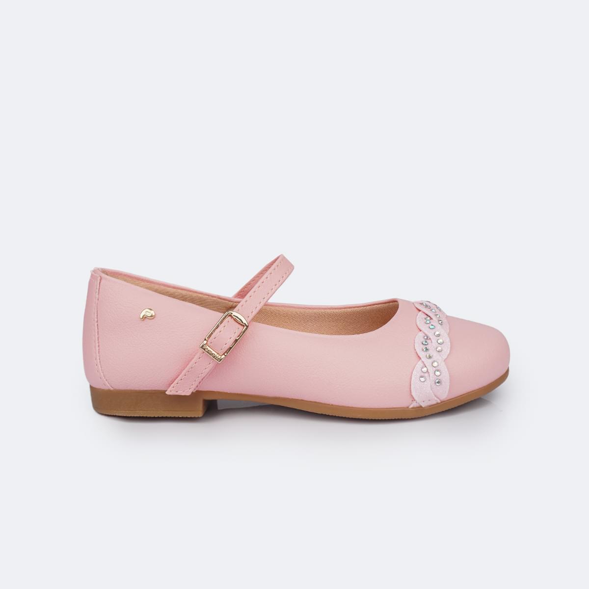 Sapato Infantil Feminino Pampili Angel Tira Glitter e Strass Rosa Glace - sapatilha boneca 