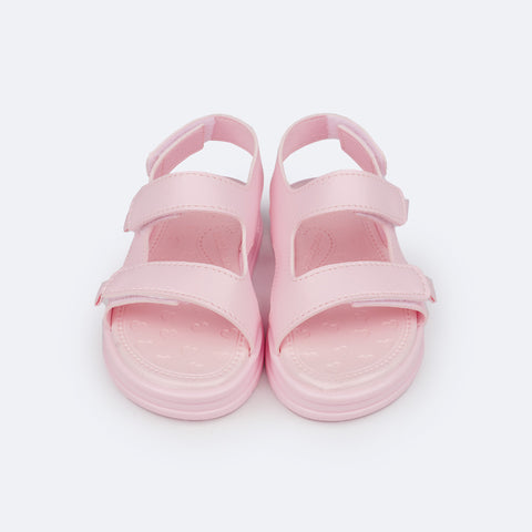 Sandália Papete Infantil Pampili Petit Velcro Triplo Rosa Suspiro