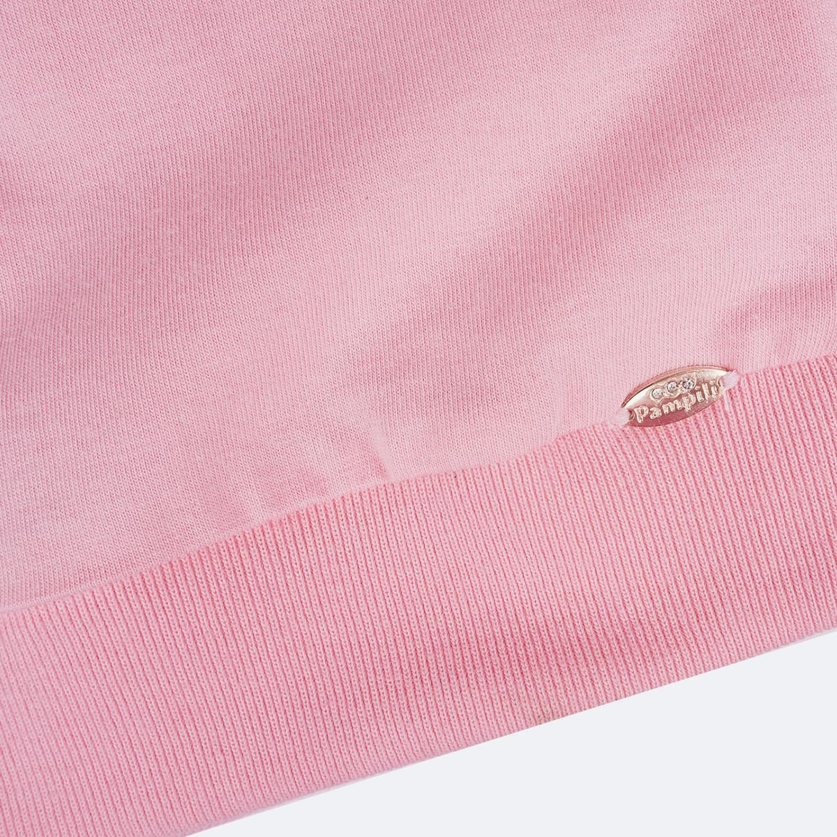 Camiseta Manga Longa Infantil Pampili Babado Tule e Strass Rosa