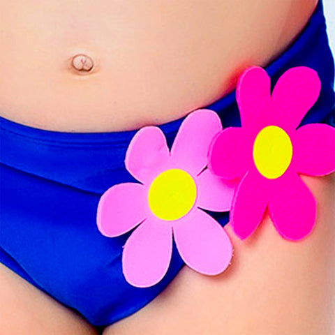 Biquíni de Bebê Top Cropped Viva Flor Manga Longa Flores Azul - detalhe de flores