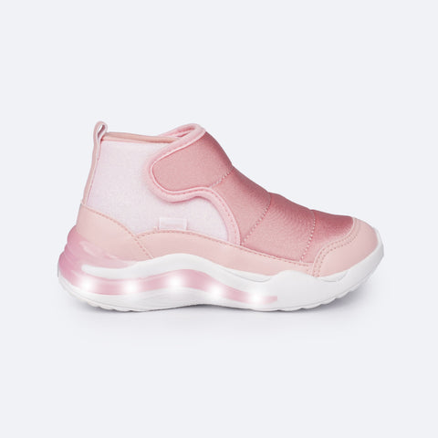 Tênis de Led Infantil Cano Médio Pampili NFT SPK 35 Glitter Rosa Glace - lateral tênis infantil