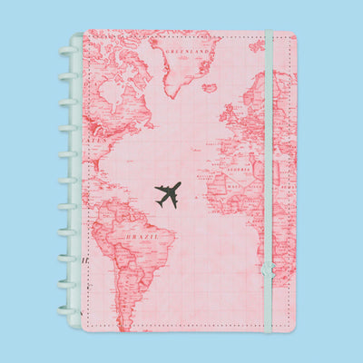 Caderno Inteligente by Gocase Mapa Mundi Grande Rosa - frente do caderno
