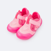 Tênis Infantil Feminino Pampili Yuyu Coração Bordado Rosa e Pink - tênis com bordado de coração