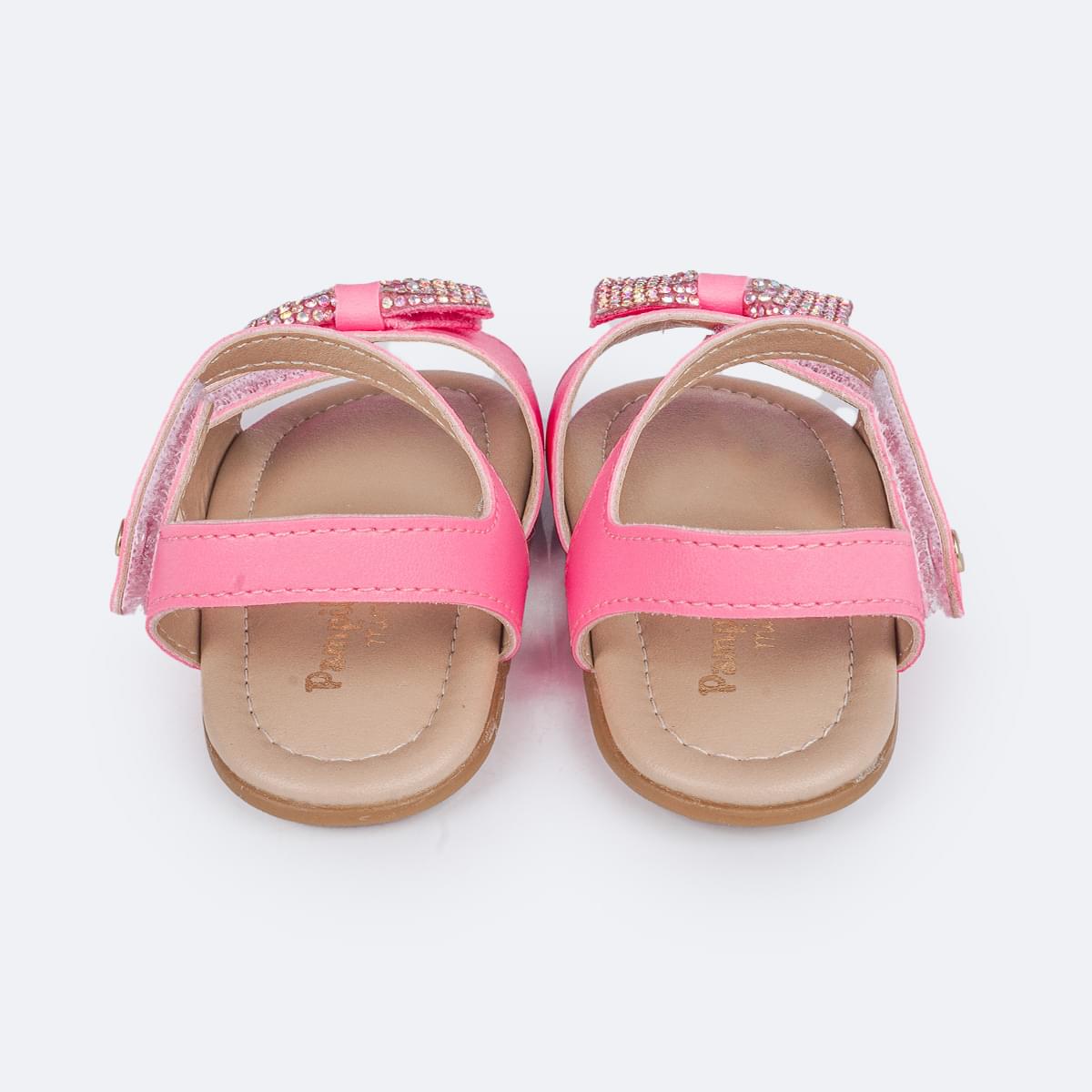 Sandália de Bebê Pampili Nana Laço Duplo Strass Rosa Neon