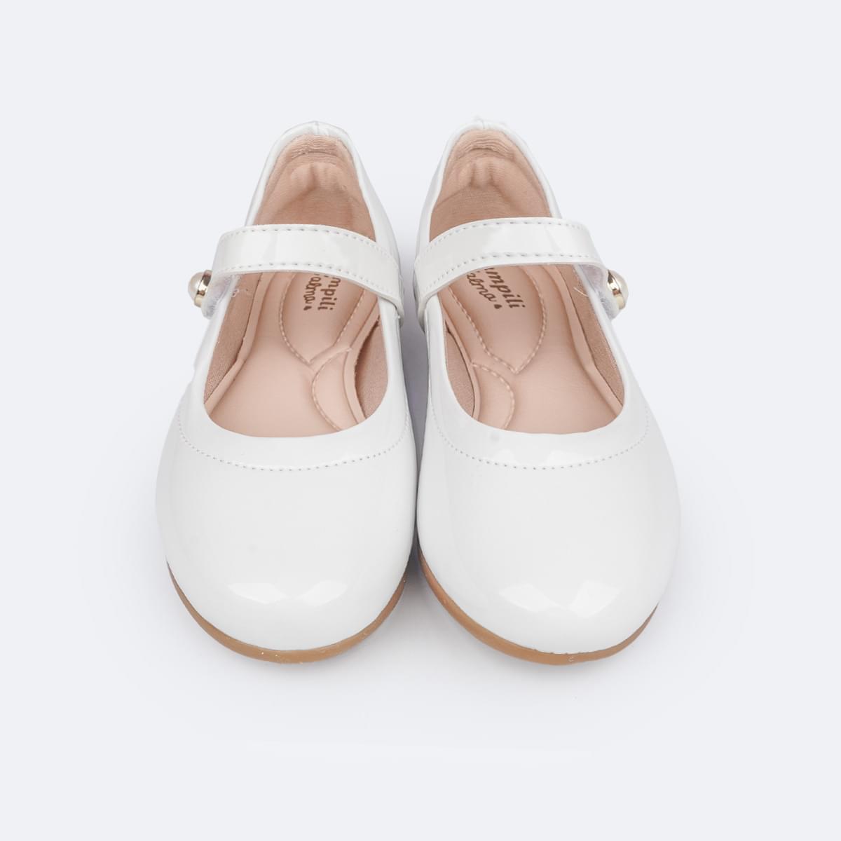 Sapato Infantil Pampili Angel Tira Superior Pérola Branco Verniz