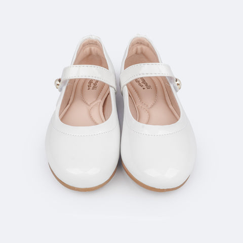 Sapato Infantil Pampili Angel Tira Superior Pérola Branco Verniz
