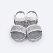 Sandália Papete Infantil Pampili Candy Glitter Flocado Branca - frente da sandália com glitter