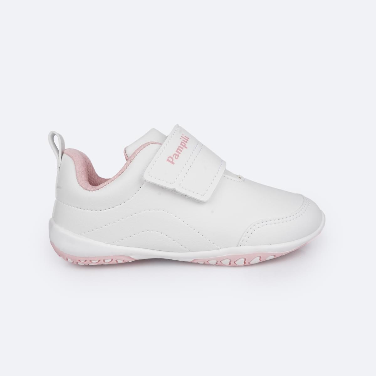 Tênis Escolar Infantil Pampili Honey Branco e Rosa - Vem com Estojo! - lateral do tênis