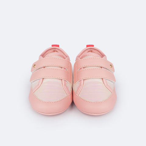 Tênis de Bebê Pampili Nina Velcro Rosa Glace - tênis infantil rosa