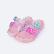 Chinelo Birken Infantil Pampili Fun Glee Glitter Rosa e Colorido - birken com fivela