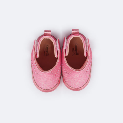 Bota de Bebê Pampili Nina Glitter Rosa Claro - bota rosa para bebê