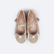 Sapato Infantil Feminino Pampili Angel Laço com Glitter e Strass Dourada - superior do sapato com palmilha confortável