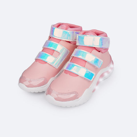 Tênis de Led Infantil Cano Médio Pampili SPK 35 Coração Comfy Rosa Glace - frente tênis feminino