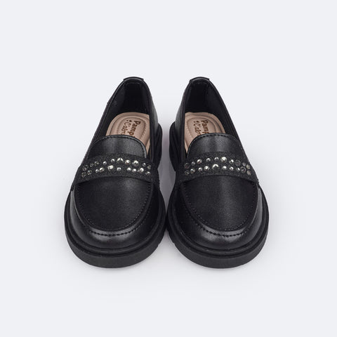 Sapato Infantil Pampili Tifany Mocassim Strass Preto