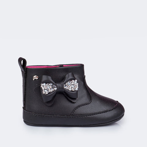 Bota de Bebê Nina Laço Preta