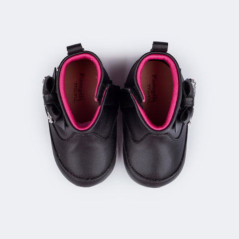 Bota de Bebê Nina Laço Preta