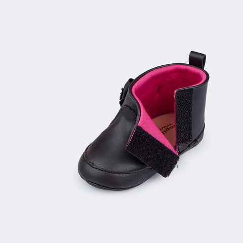 Bota de Bebê Nina Laço Preta